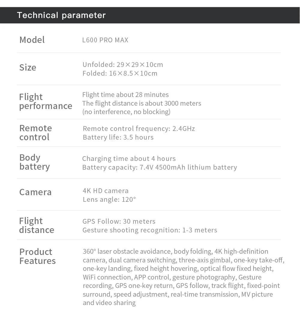L600 PRO MAX 4K GPS Drone – Dual Camera, 3-Axis Gimbal & 360° Obstacle Avoidance