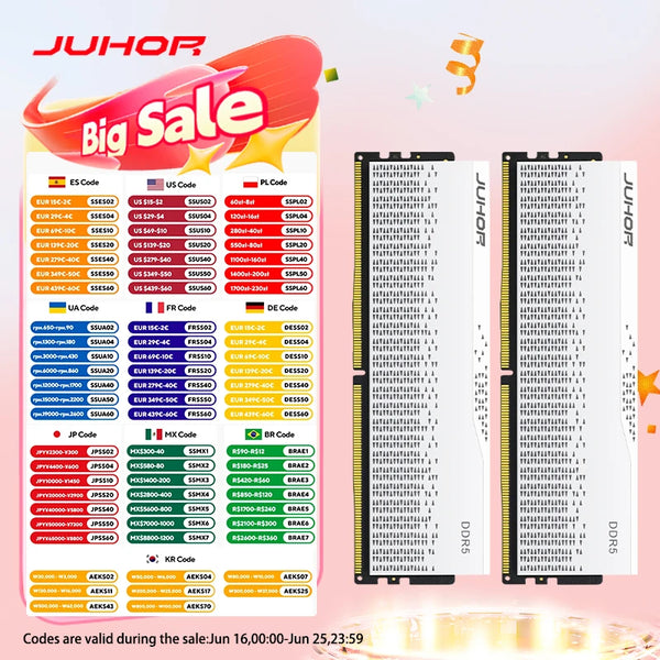 JUHOR DDR5 RAM – 16GB/32GB High-Speed Gaming Memory (5600–7200MHz)