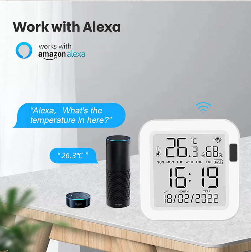 Tuya WiFi Smart Temperature & Humidity Sensor with Backlight, Works with Alexa & Google