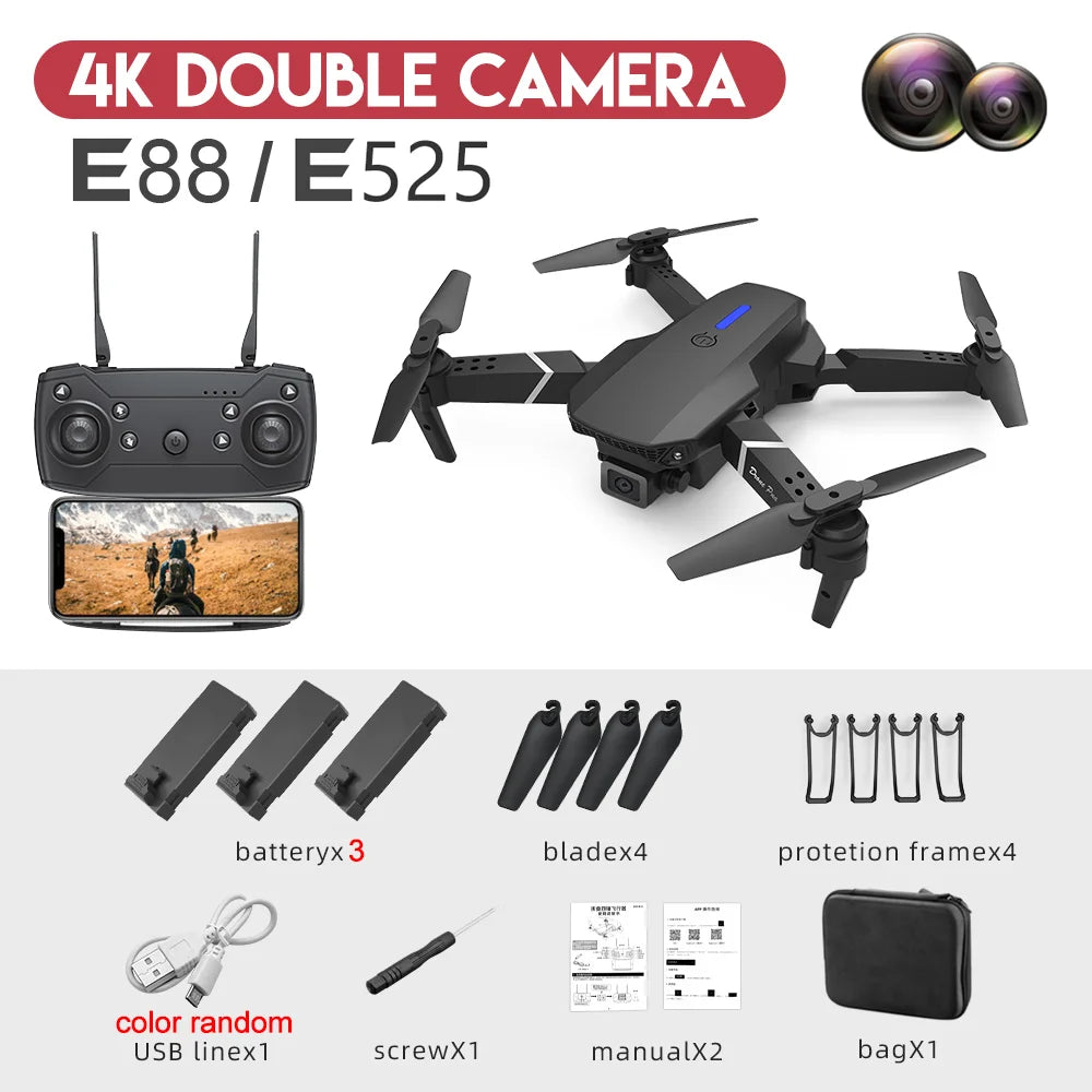 2024 E88Pro Foldable 4K RC Drone with 3 Batteries