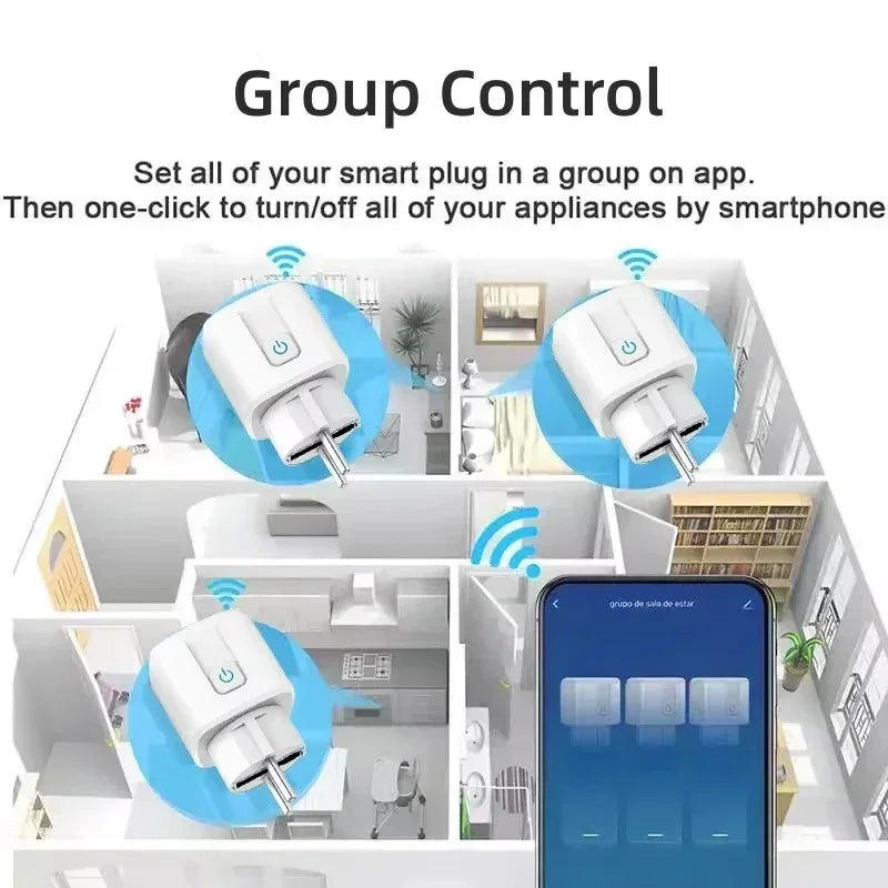 EU Tuya WiFi Smart Plug 16A/20A with Power Monitoring & Voice Control