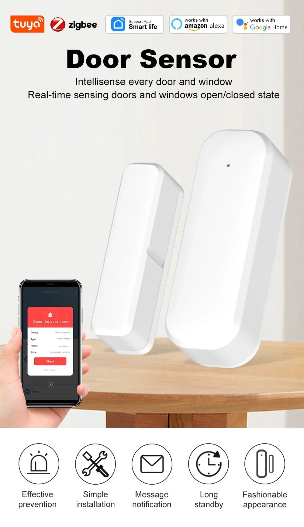 Tuya Zigbee Door & Window Sensor with Smart Home Security Alarm
