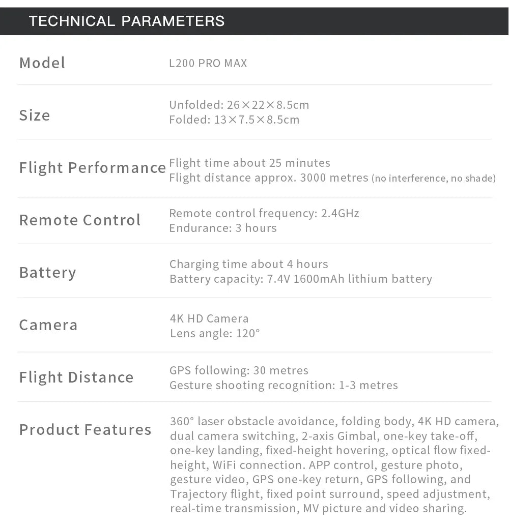 L200 PRO MAX Drone – 4K GPS Quadcopter with 2-Axis Gimbal & Obstacle Avoidance
