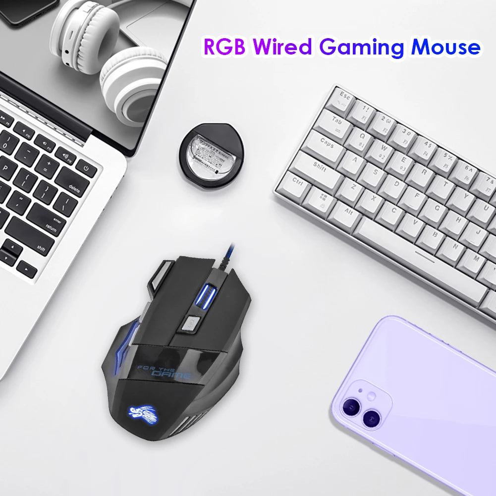 USB Wired 7-Button Gaming Mouse with Adjustable Backlight