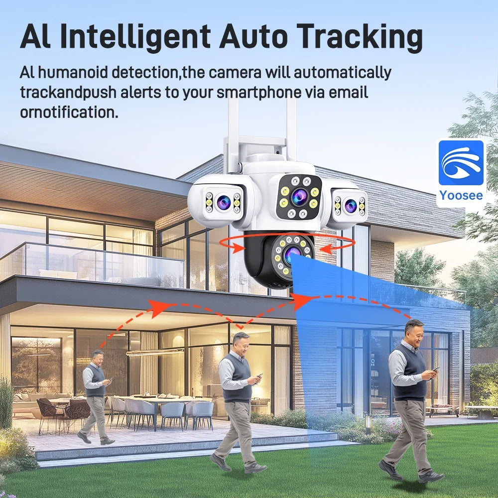 ANSVICAM 6K PTZ Camera – Triple Lens 360° Outdoor WiFi Surveillance (12MP, IP66)