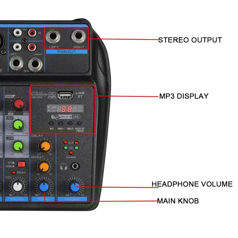 4-Channel DJ Mixer – Bluetooth Console with USB & 48V Phantom Power