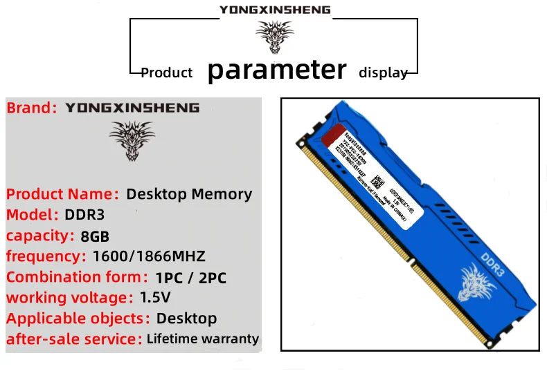 8GB DDR3 1600/1866MHz Desktop RAM – Blue