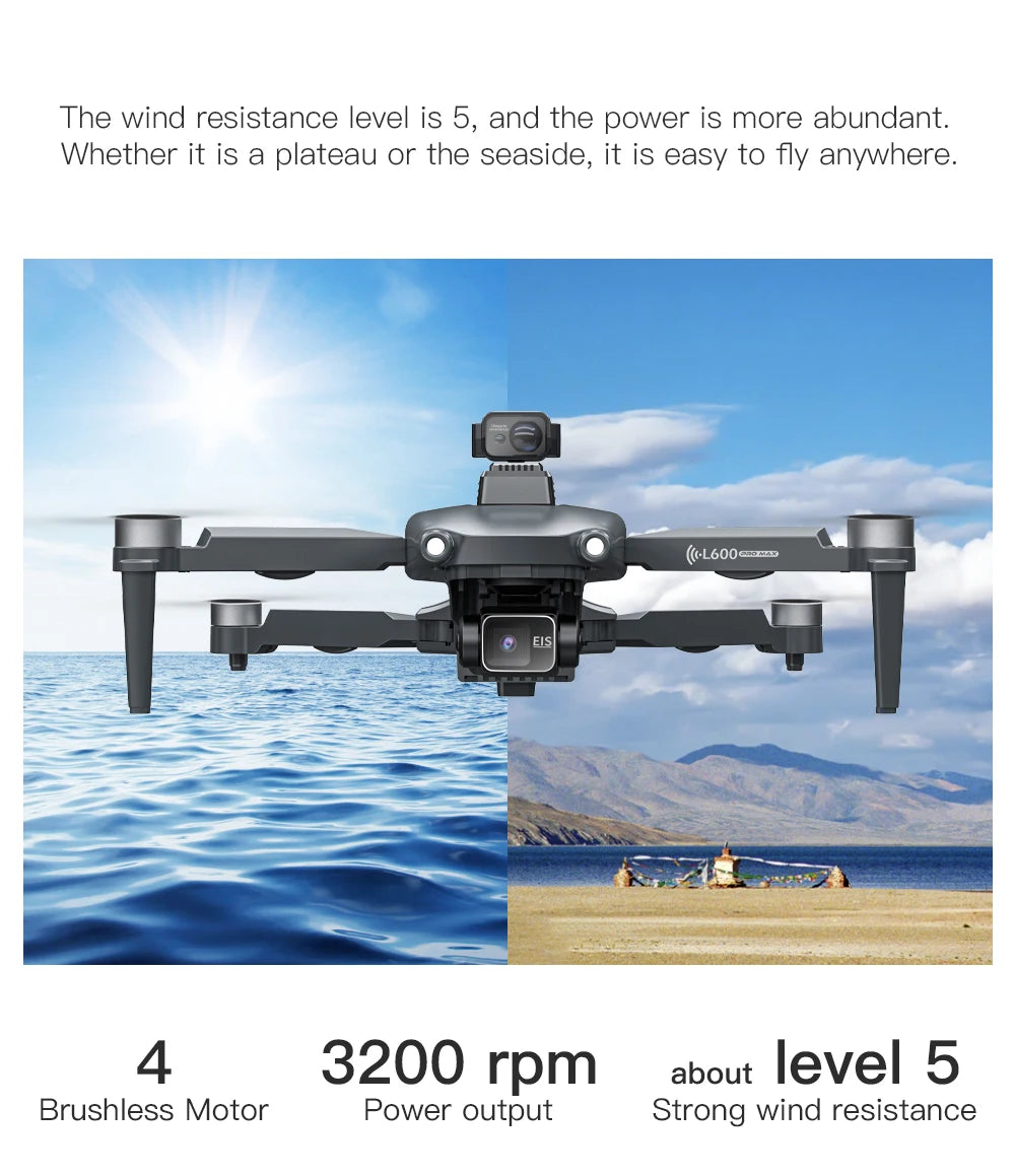 L600 PRO MAX 4K GPS Drone – Dual Camera, 3-Axis Gimbal & 360° Obstacle Avoidance