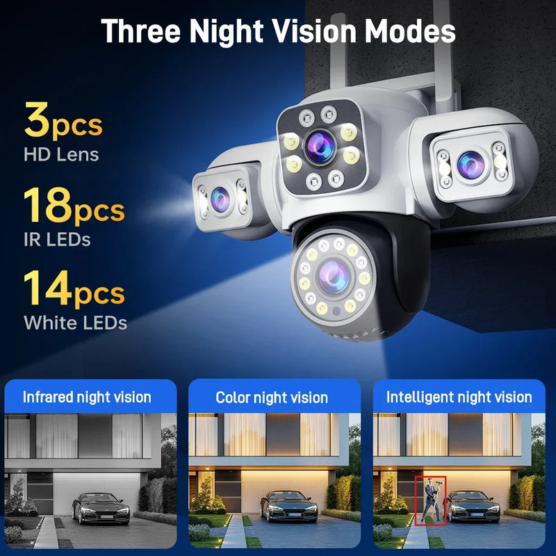 ANSVICAM 6K PTZ Camera – Triple Lens 360° Outdoor WiFi Surveillance (12MP, IP66)