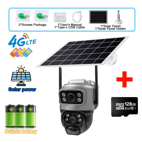 8MP 4K Solar 4G WiFi Outdoor Camera with Dual Lens & PIR Detection