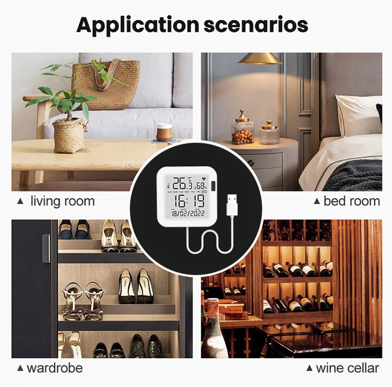 Tuya WiFi Smart Temperature & Humidity Sensor with Backlight, Works with Alexa & Google