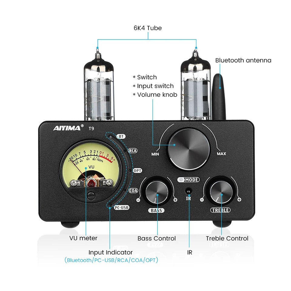 AIYIMA T9 Bluetooth Tube Amplifier 100W HiFi DAC Receiver
