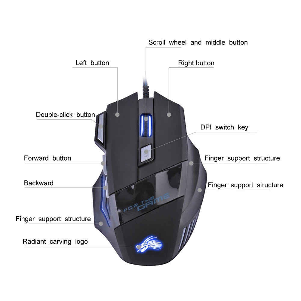 USB Wired 7-Button Gaming Mouse with Adjustable Backlight