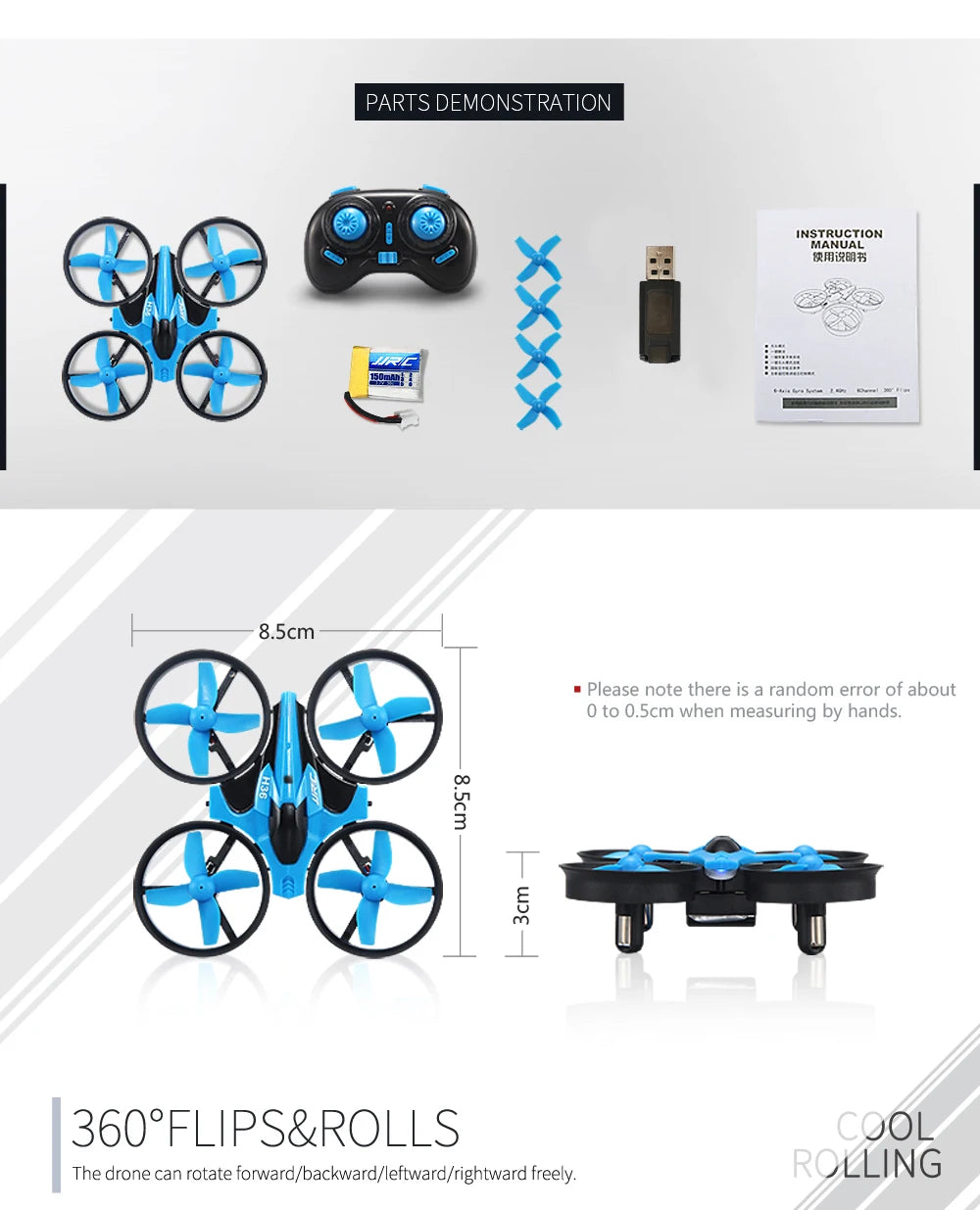 JJRC H36 Mini RC Drone with 6-Axis Gyro & 360° Flip Function