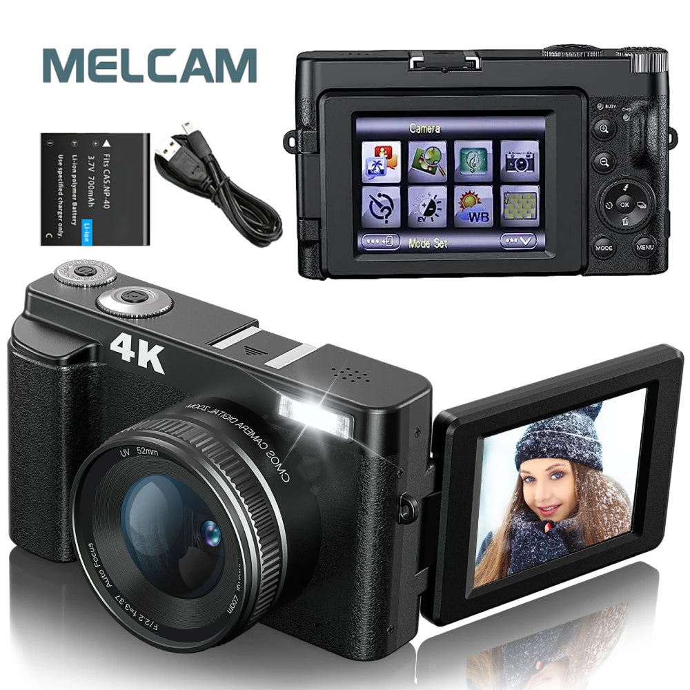 4K 48MP Digital Camera with Autofocus & 180° Flip Screen