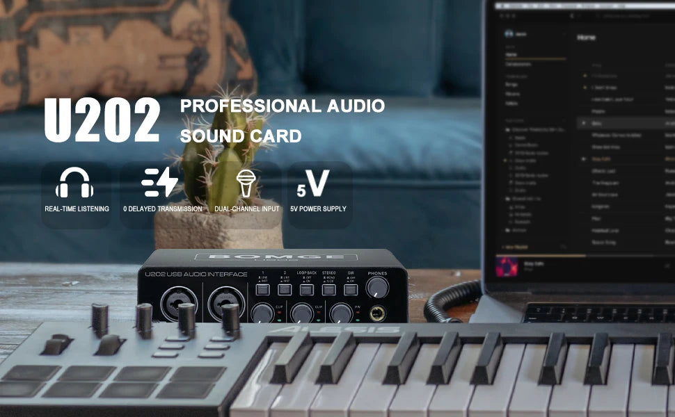 BOMGE U202 USB Audio Interface – 32-Bit Mic Preamp for Recording & Streaming