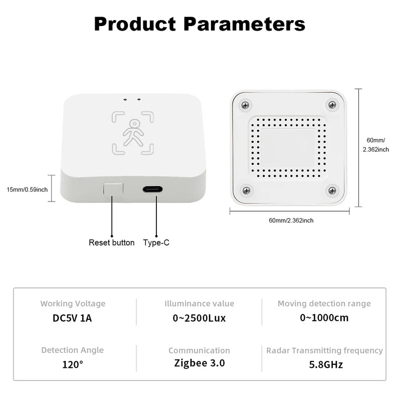 Tuya Zigbee Presence Sensor – mmWave Motion & Breathing Detector with Smart Life App