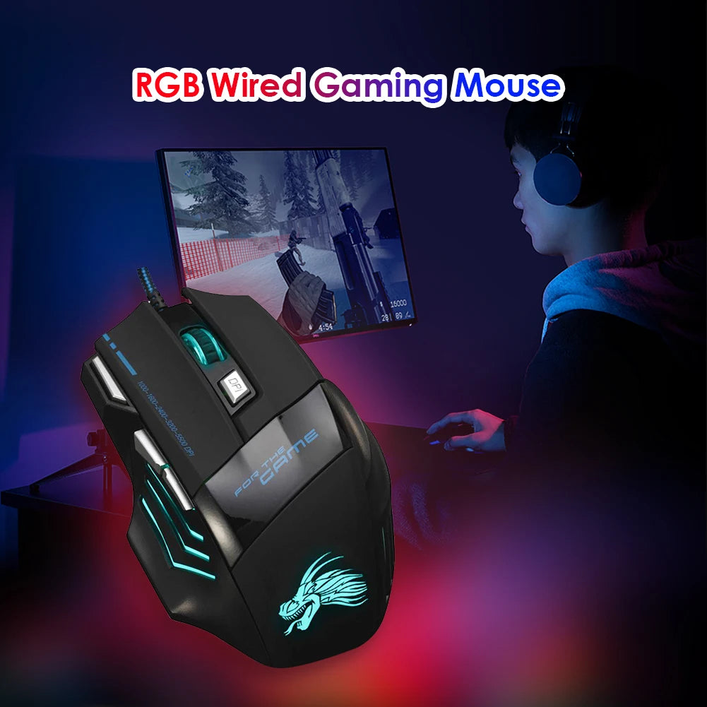 USB Wired 7-Button Gaming Mouse with Adjustable Backlight