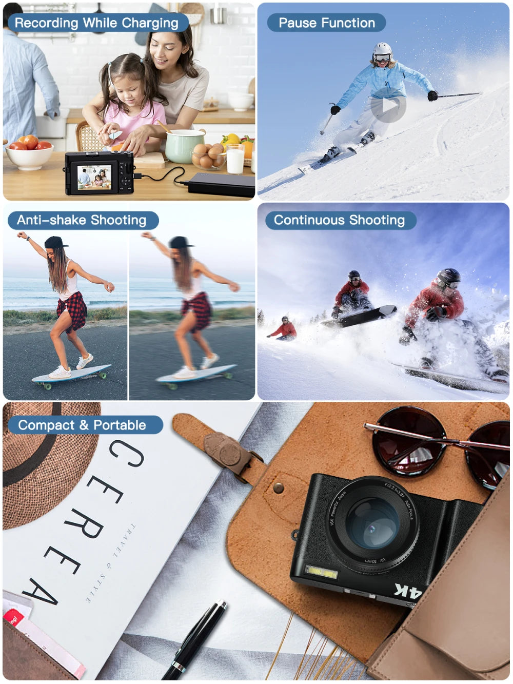 4K 48MP Digital Camera with Autofocus & 180° Flip Screen