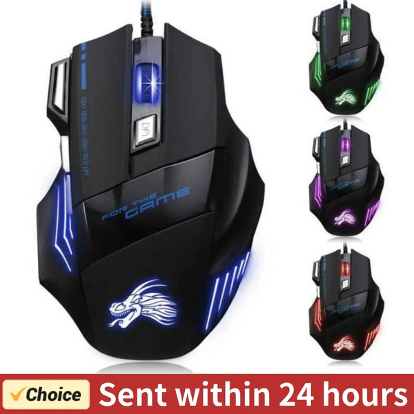 USB Wired 7-Button Gaming Mouse with Adjustable Backlight