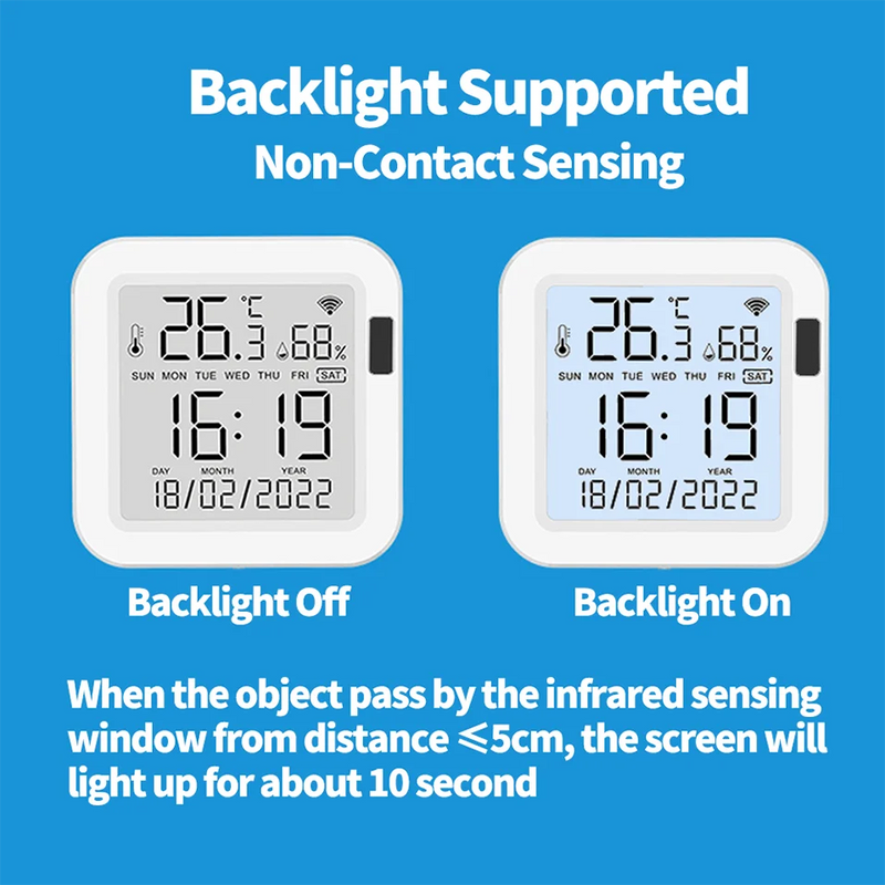 Tuya WiFi Smart Temperature & Humidity Sensor with Backlight, Works with Alexa & Google