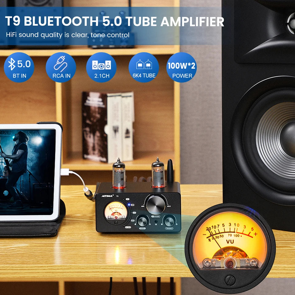 AIYIMA T9 Bluetooth Tube Amplifier 100W HiFi DAC Receiver