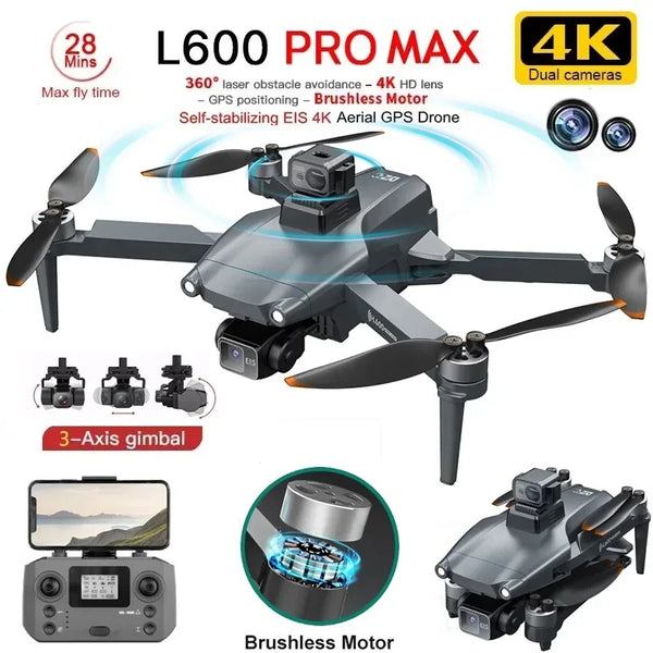 L600 PRO MAX 4K GPS Drone – Dual Camera, 3-Axis Gimbal & 360° Obstacle Avoidance