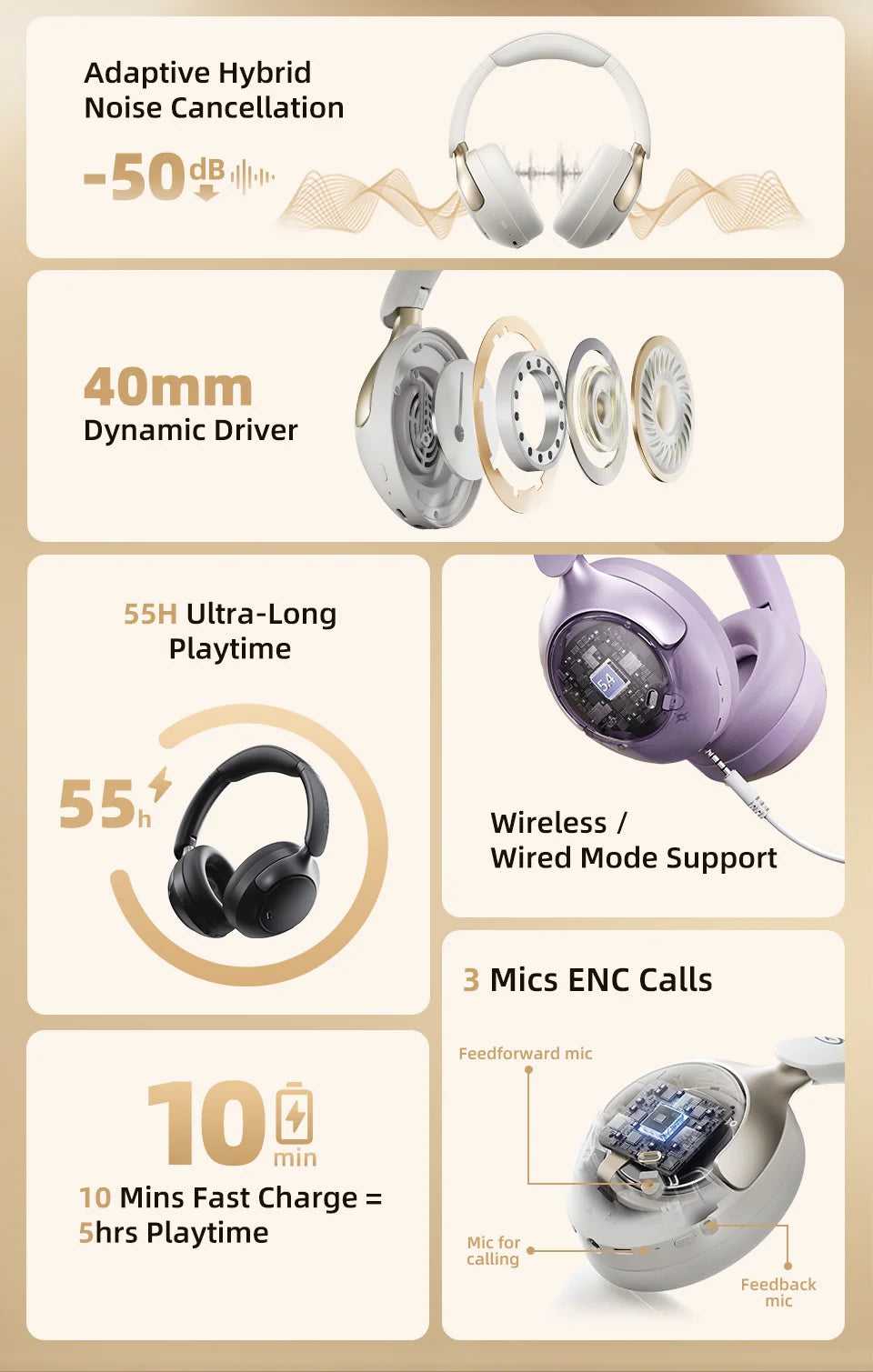 QCY H3 Pro ANC Wireless Headphones