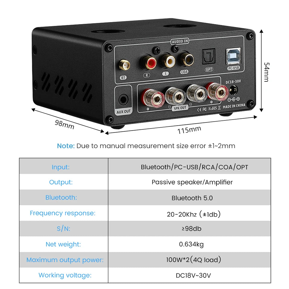 AIYIMA T9 Bluetooth Tube Amplifier 100W HiFi DAC Receiver