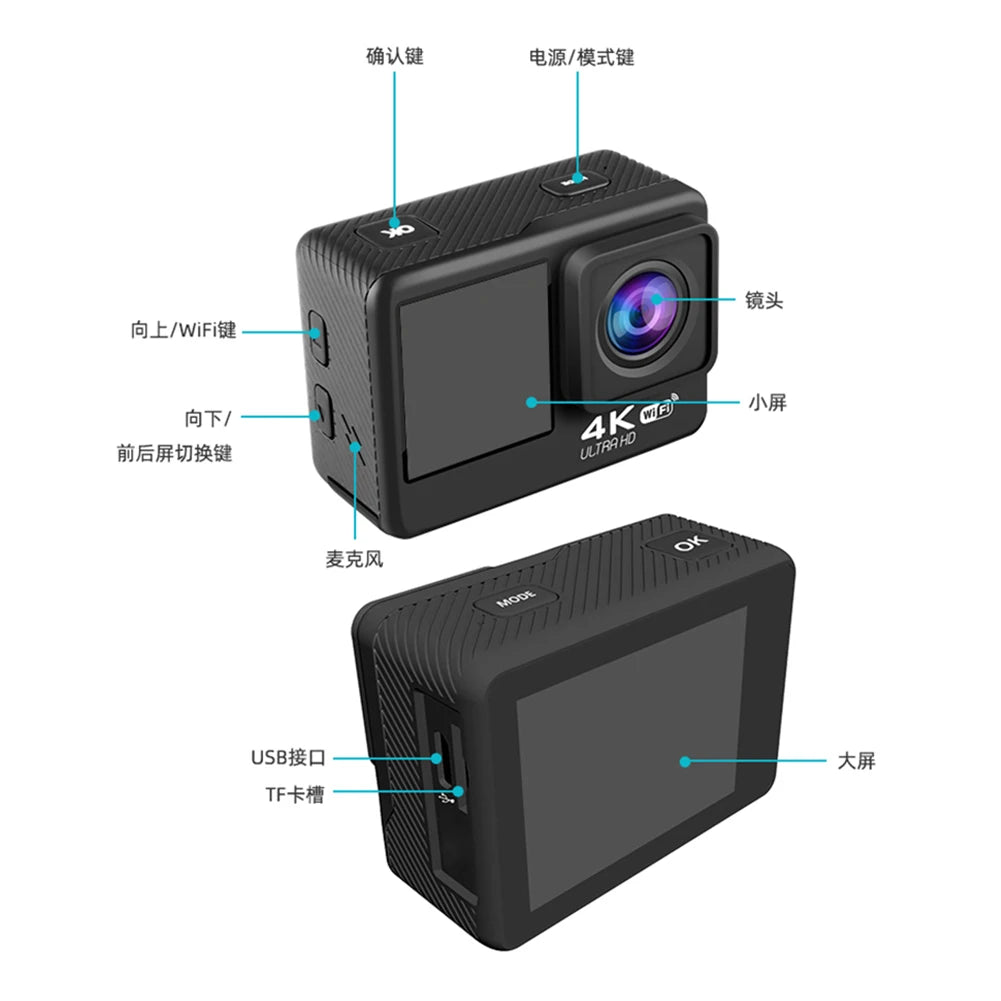 4K Dual Screen Waterproof Action Camera – 30FPS