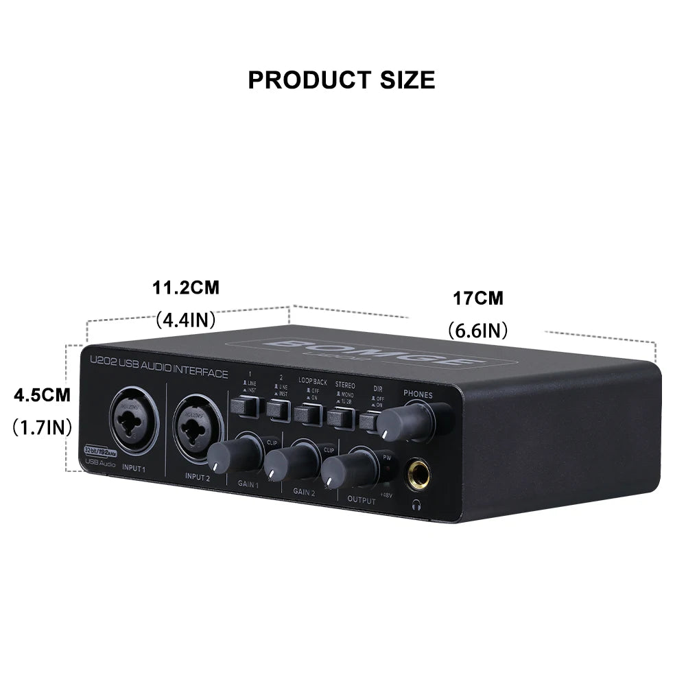 BOMGE U202 USB Audio Interface – 32-Bit Mic Preamp for Recording & Streaming