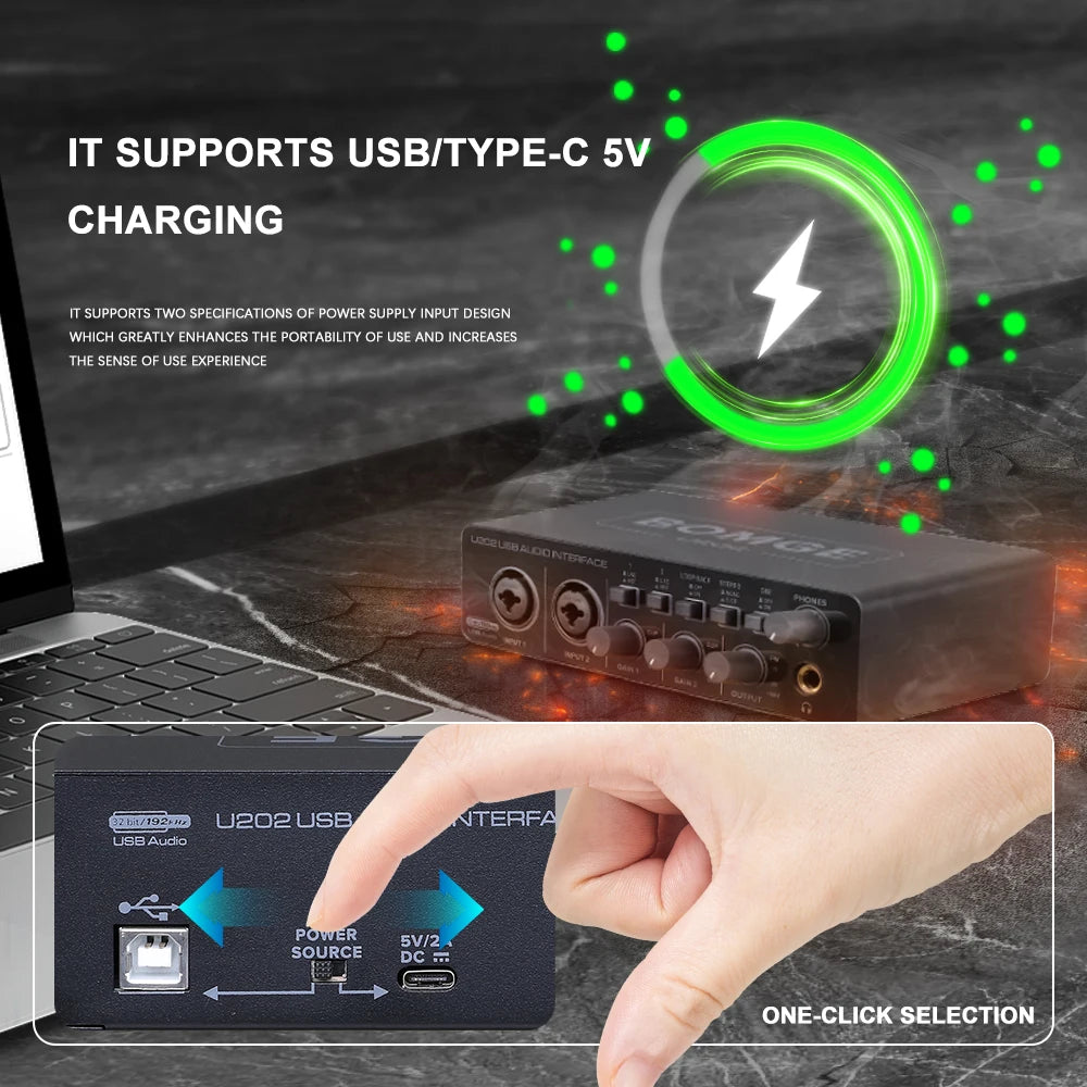 BOMGE U202 USB Audio Interface – 32-Bit Mic Preamp for Recording & Streaming