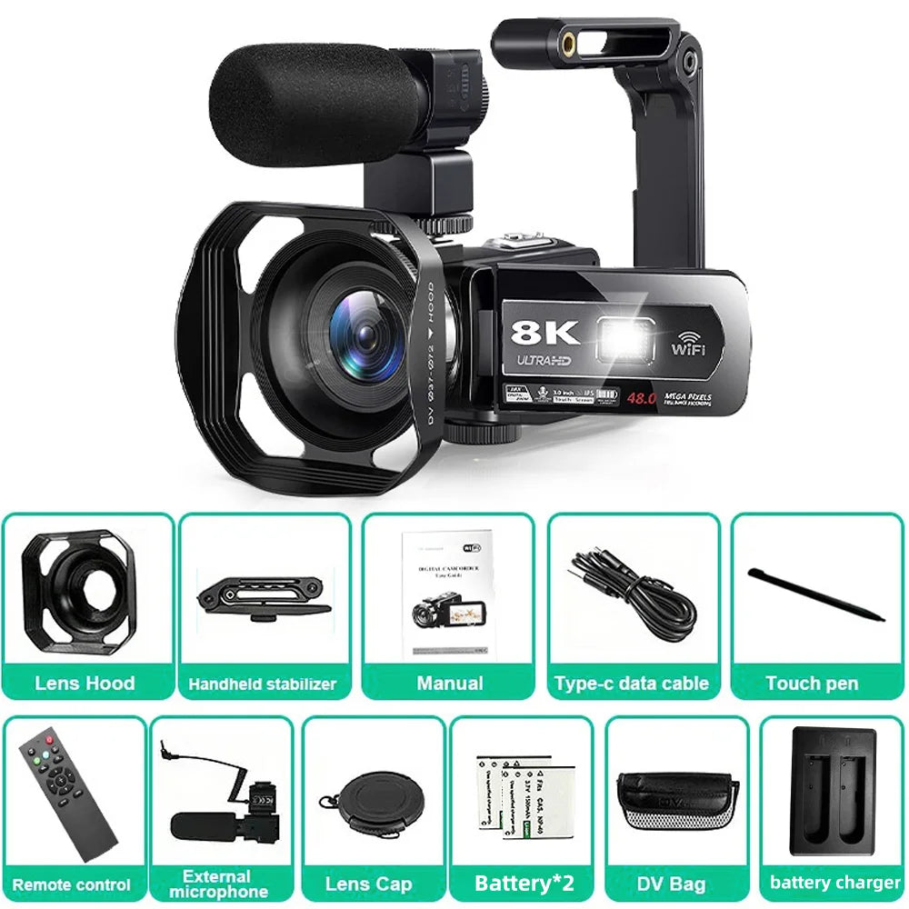 8K 48MP Digital Camera with 18X Zoom & 3" Touch Screen Camcorder
