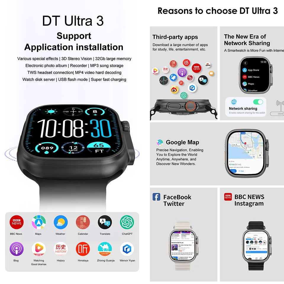 DT Ultra 3 – AMOLED Smartwatch with 4GB Storage, MP3/MP4, ChatGPT & AI Features