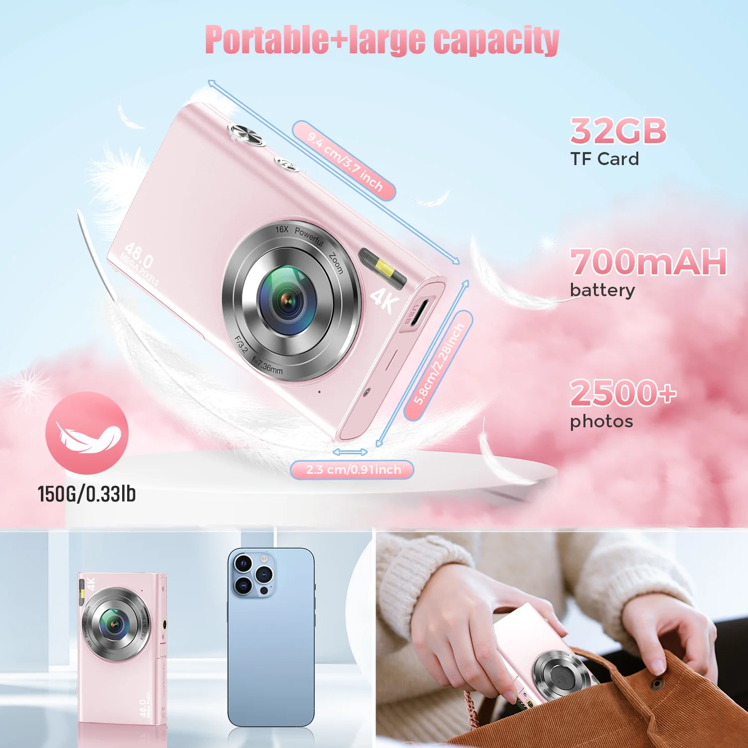 4K 48MP Digital Camera with Autofocus & Large Screen
