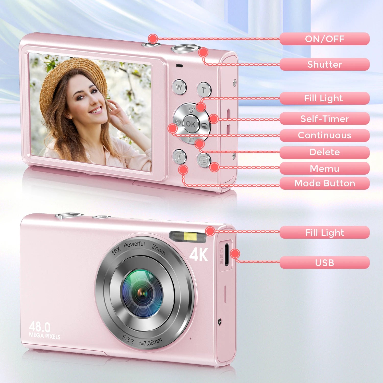 4K 48MP Digital Camera with Autofocus & Large Screen