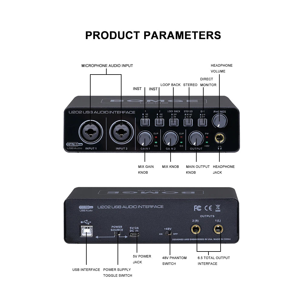 BOMGE U202 USB Audio Interface – 32-Bit Mic Preamp for Recording & Streaming