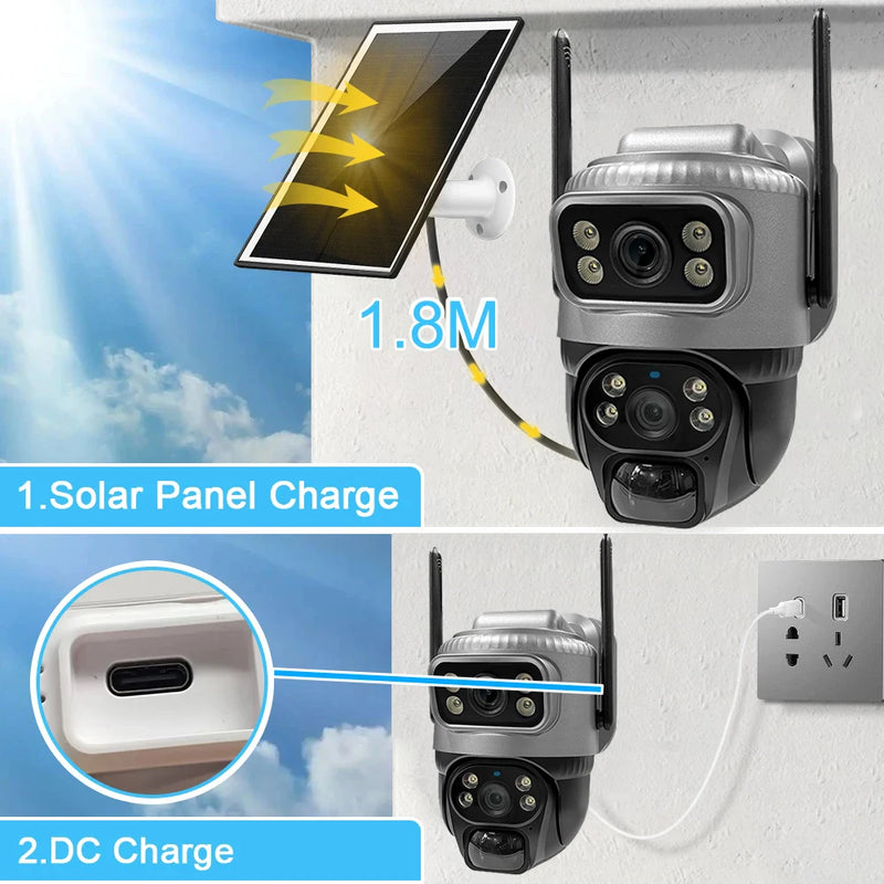 8MP 4K Solar 4G WiFi Outdoor Camera with Dual Lens & PIR Detection