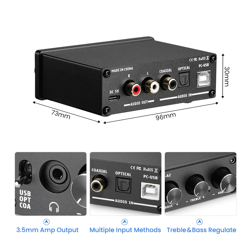AIYIMA DAC-A2 – HiFi USB DAC & Headphone Amp with Optical/Coaxial Output