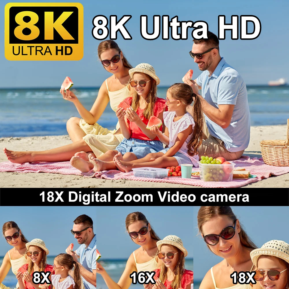 8K 48MP Digital Camera with 18X Zoom & 3" Touch Screen Camcorder