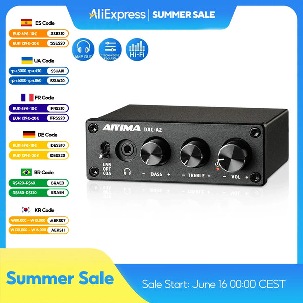 AIYIMA DAC-A2 – HiFi USB DAC & Headphone Amp with Optical/Coaxial Output