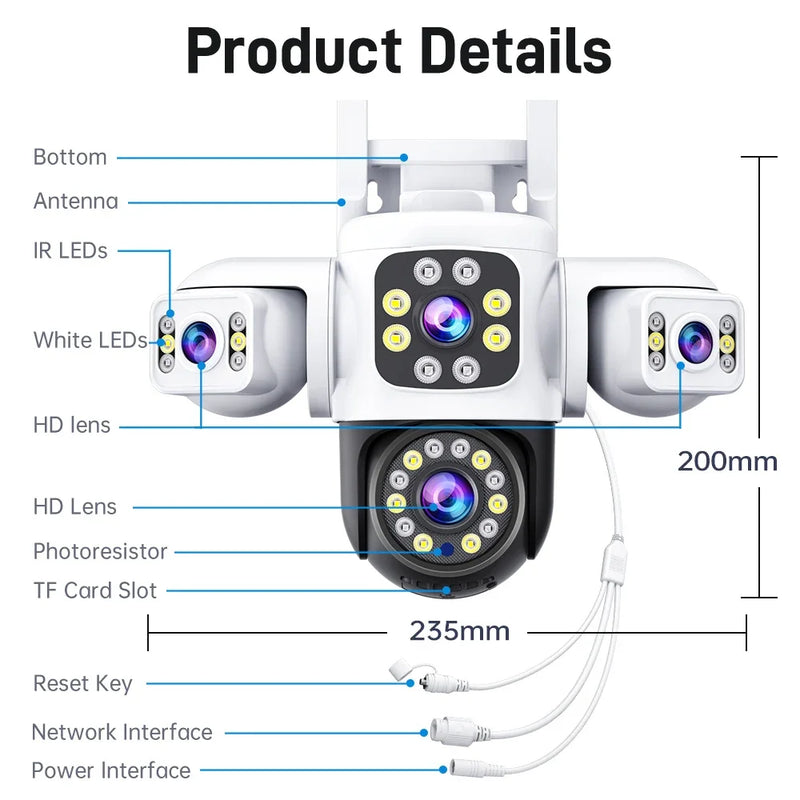 ANSVICAM 6K PTZ Camera – Triple Lens 360° Outdoor WiFi Surveillance (12MP, IP66)