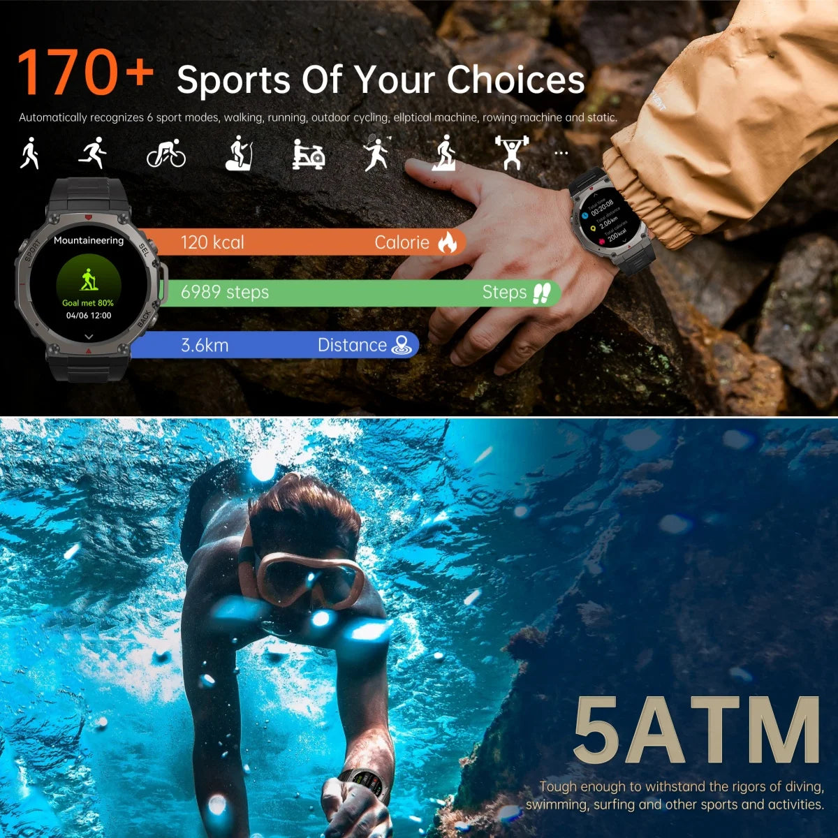 2025 GPS Smartwatch – AMOLED, Compass, Altimeter, 60-Day Battery, Bluetooth Call