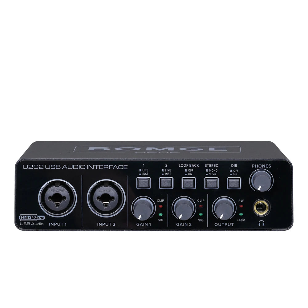 BOMGE U202 USB Audio Interface – 32-Bit Mic Preamp for Recording & Streaming