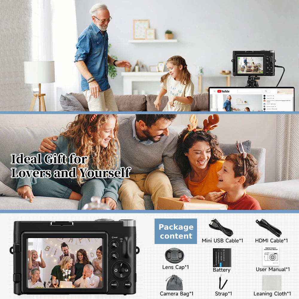 4K 48MP Digital Camera with Autofocus & 180° Flip Screen