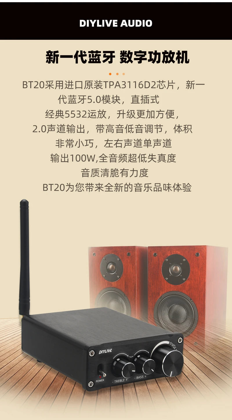 HiFi Bluetooth 5.0 Audio Amplifier TPA3116D2 100W×2