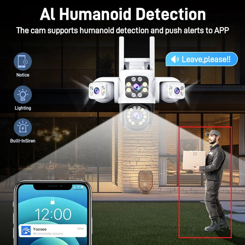 ANSVICAM 6K PTZ Camera – Triple Lens 360° Outdoor WiFi Surveillance (12MP, IP66)