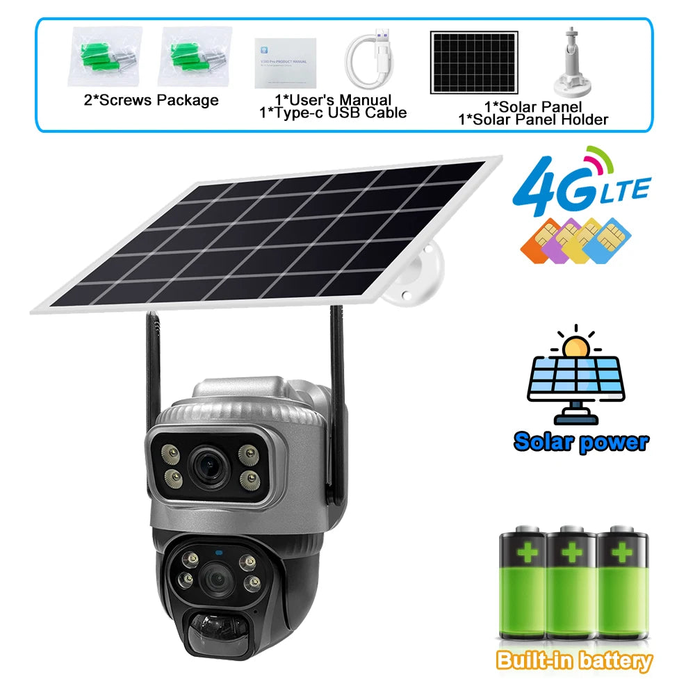 8MP 4K Solar 4G WiFi Outdoor Camera with Dual Lens & PIR Detection