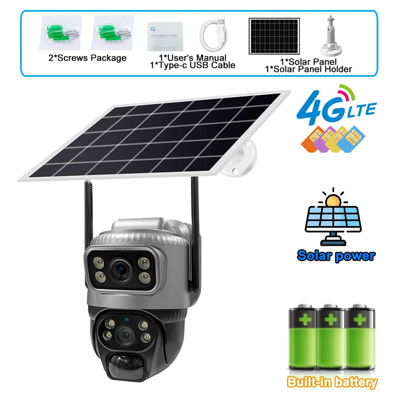 8MP 4K Solar 4G WiFi Outdoor Camera with Dual Lens & PIR Detection