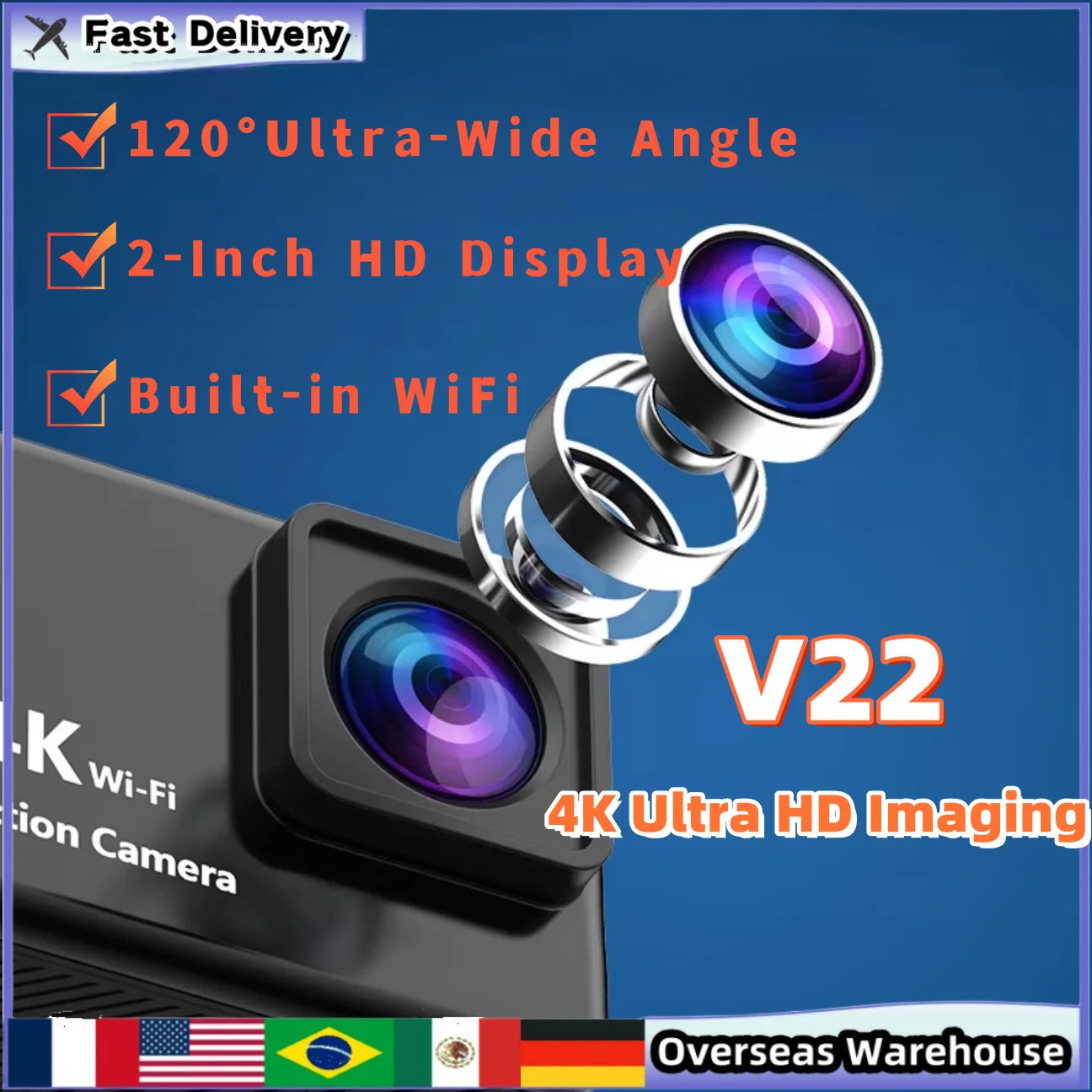 4K Action Camera with WiFi & Waterproof Case